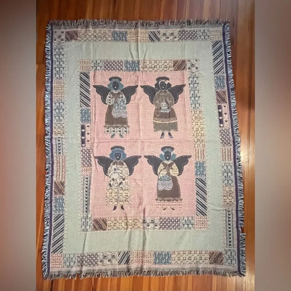 NWT Vintage Masterweave Inc Angel Quilt Tapestry Afghan Throw Blanket 55 X 73 In